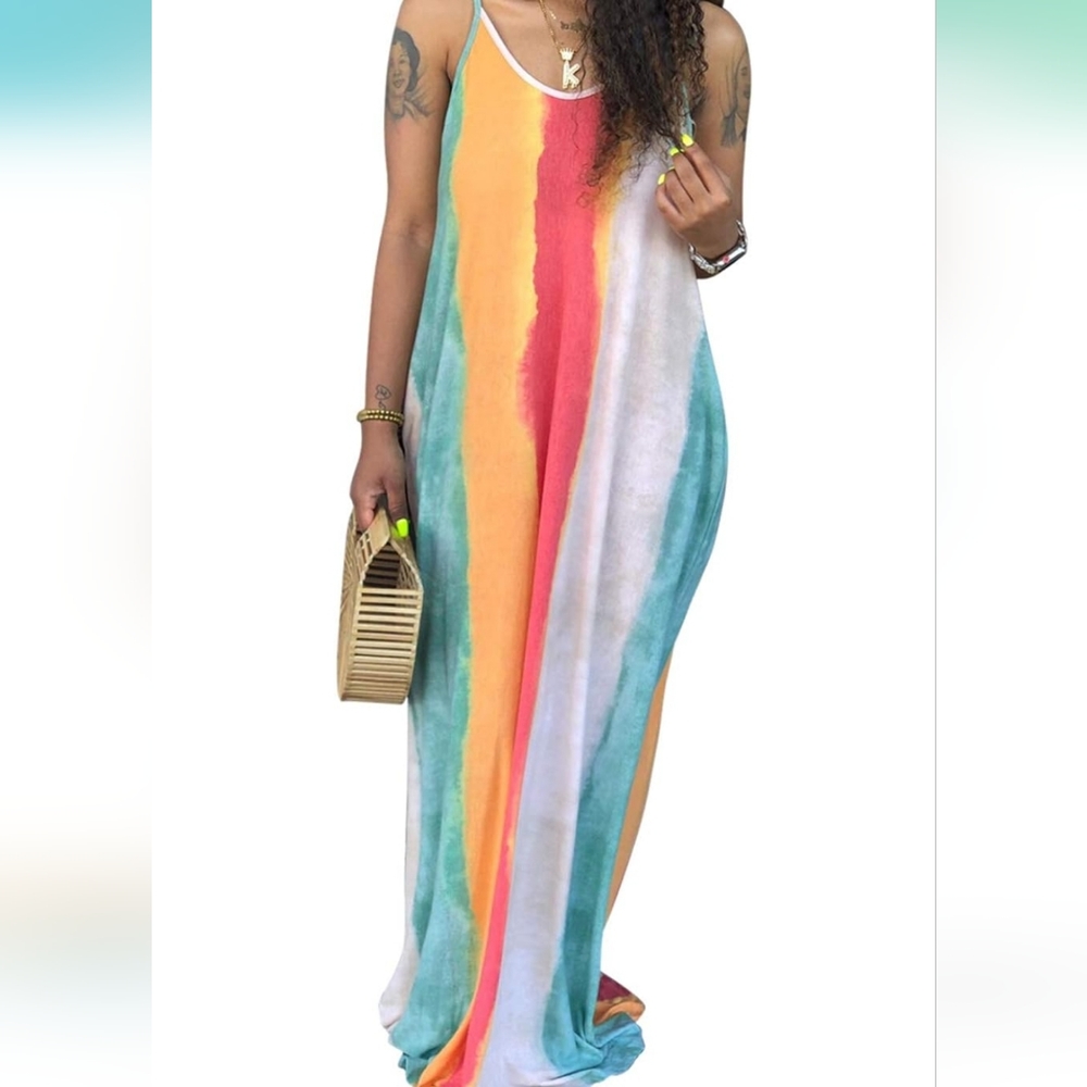 Women's Maxi Sunflower Dresses Sleeveless Long Tie Dye Dress Casual Sundresses